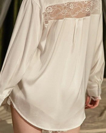 [C06] High-quality Silk Satin Thin Long Sleeve V-neck Shirt